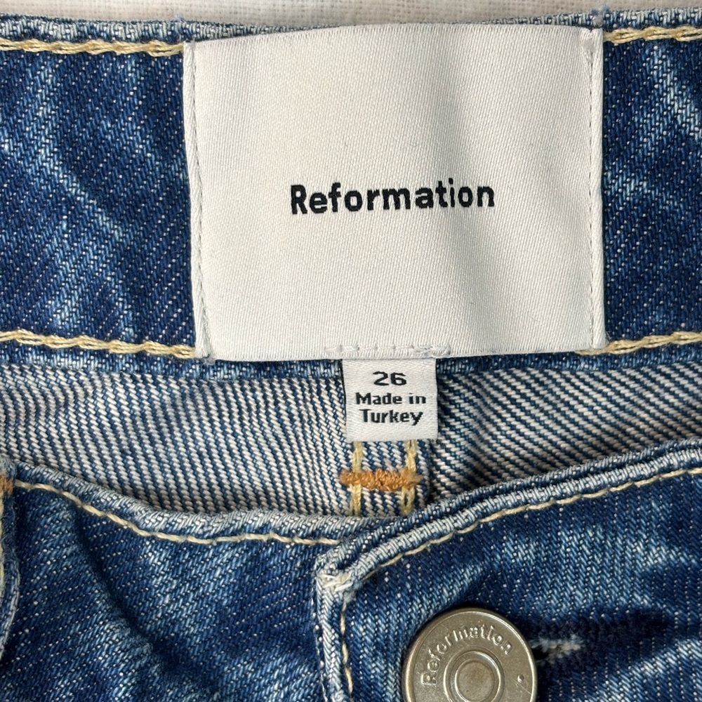 Reformation Cynthia High Rise Straight Jeans Womens Sz 26 Button Fly Blue Denim - Picture 3 of 15